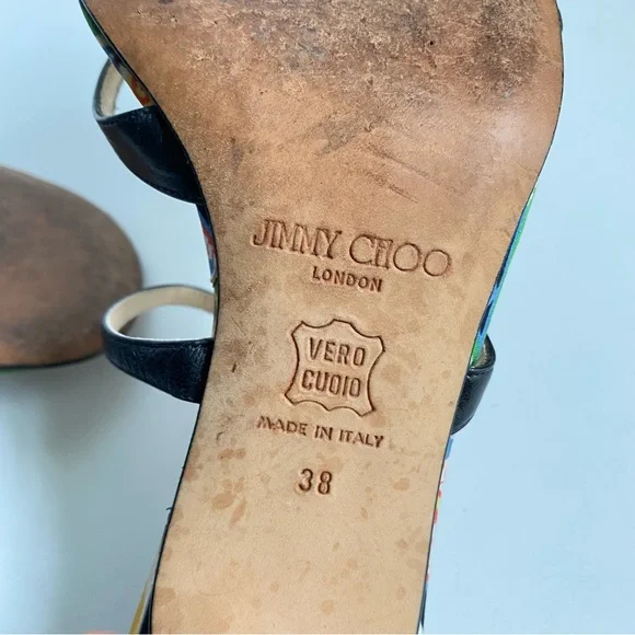 Jimmy Choo Black Leather Strappy Heels Sandals Vintage 90s Y2K Womens 38 - Picture 9 of 15